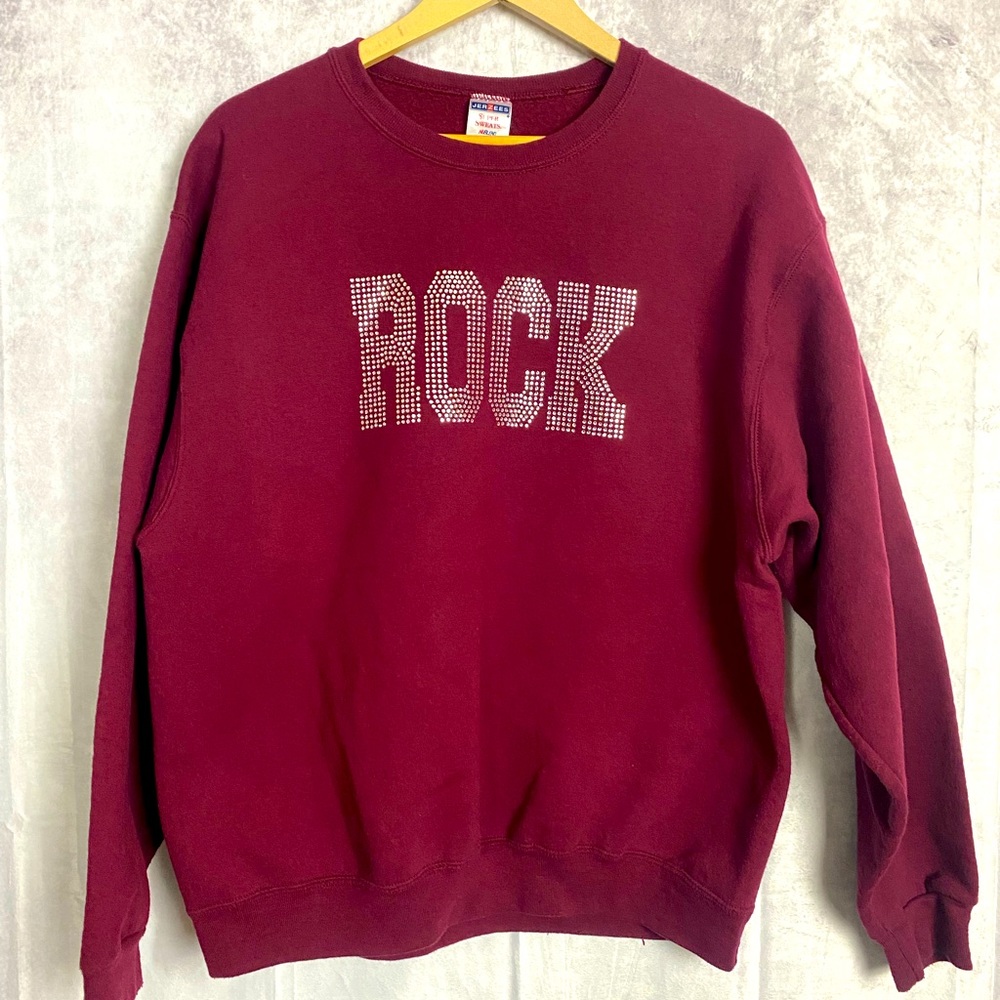 Jerzees Women Rock Studded Pullover Sweatshirt Red EUC Very Nice! EUC crew neck